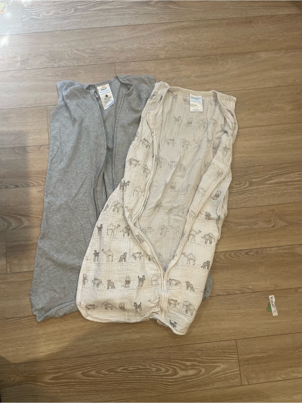 Halo Two-Pack Sleep Sacks in Gray and Cream with Animal Print